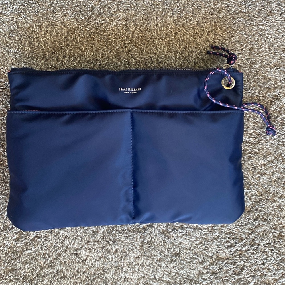 Isaac Mizrahi New York Large Puffy Toiletry Travel Tote Bag, Navy & Pink